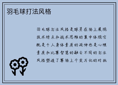 羽毛球打法风格