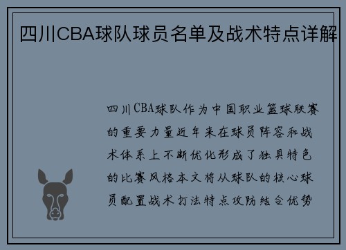 四川CBA球队球员名单及战术特点详解