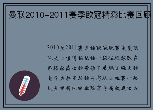 曼联2010-2011赛季欧冠精彩比赛回顾
